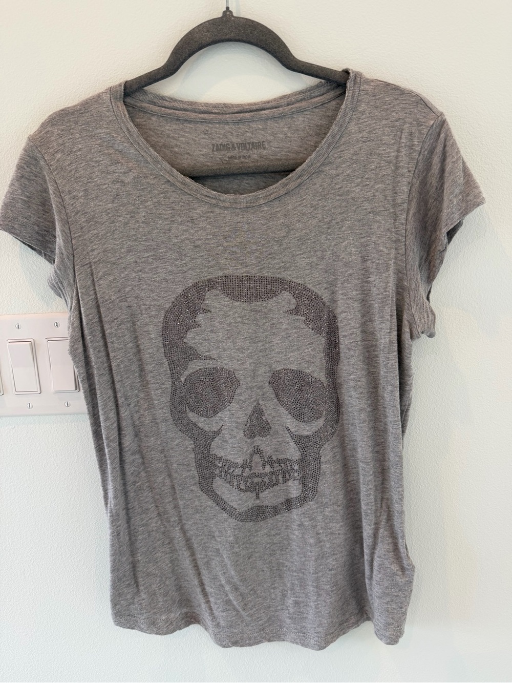 Zadig & Voltaire Heather Gray Short-Sleeve Skull Tee